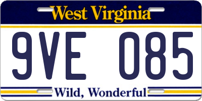 WV license plate 9VE085