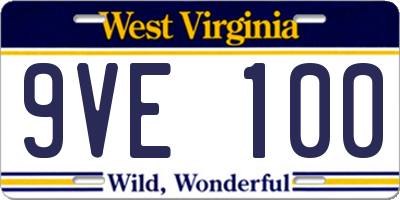 WV license plate 9VE100