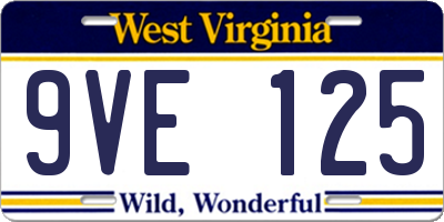 WV license plate 9VE125