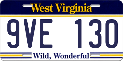 WV license plate 9VE130