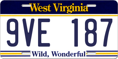 WV license plate 9VE187