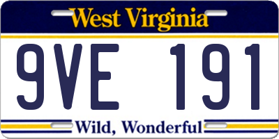 WV license plate 9VE191
