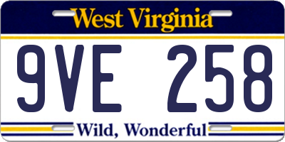 WV license plate 9VE258