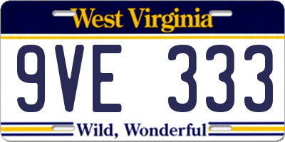 WV license plate 9VE333