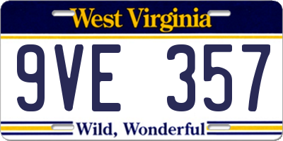 WV license plate 9VE357