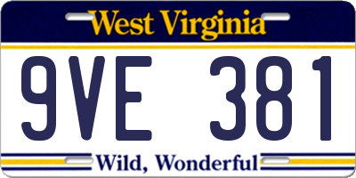 WV license plate 9VE381