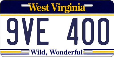 WV license plate 9VE400