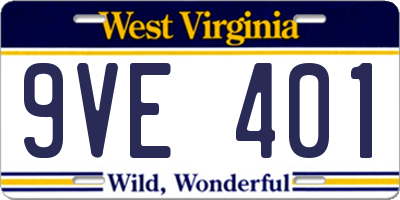 WV license plate 9VE401