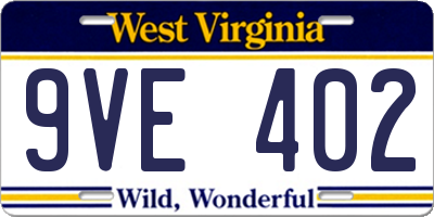 WV license plate 9VE402