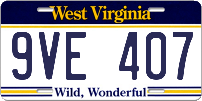 WV license plate 9VE407