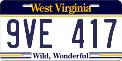 WV license plate 9VE417