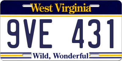 WV license plate 9VE431