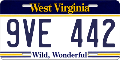 WV license plate 9VE442
