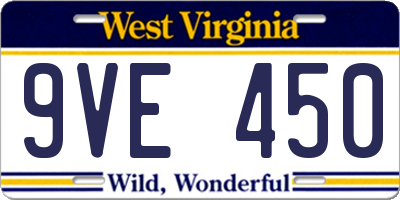 WV license plate 9VE450