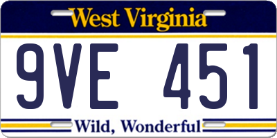 WV license plate 9VE451