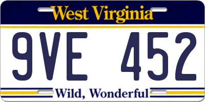 WV license plate 9VE452