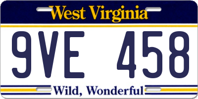 WV license plate 9VE458