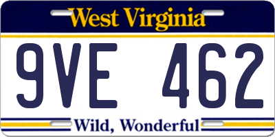 WV license plate 9VE462