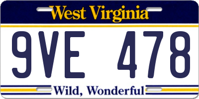 WV license plate 9VE478