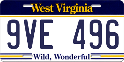 WV license plate 9VE496
