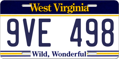 WV license plate 9VE498