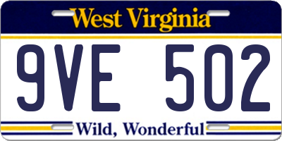 WV license plate 9VE502