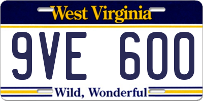 WV license plate 9VE600