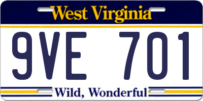 WV license plate 9VE701