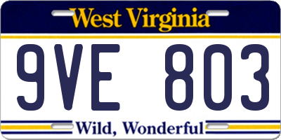WV license plate 9VE803