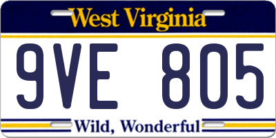 WV license plate 9VE805