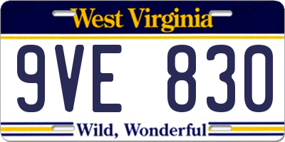 WV license plate 9VE830