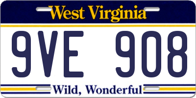 WV license plate 9VE908
