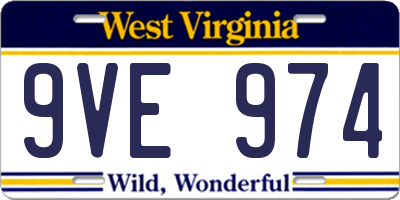 WV license plate 9VE974