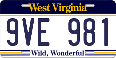 WV license plate 9VE981