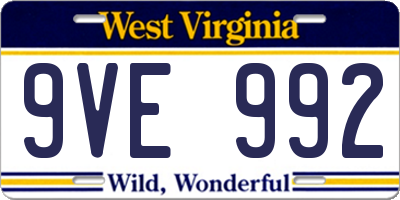 WV license plate 9VE992