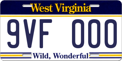 WV license plate 9VF000