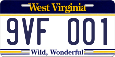 WV license plate 9VF001