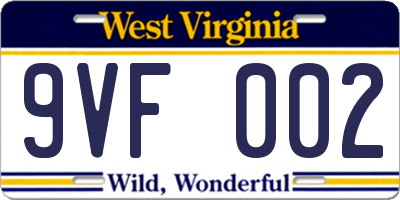 WV license plate 9VF002