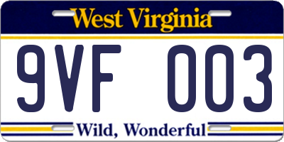 WV license plate 9VF003