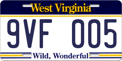 WV license plate 9VF005