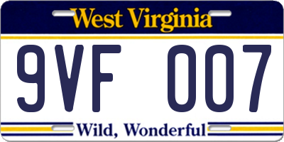 WV license plate 9VF007