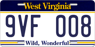 WV license plate 9VF008