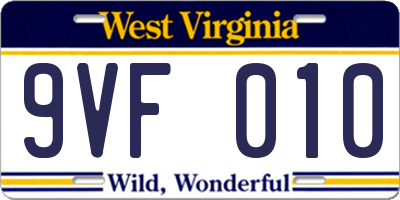 WV license plate 9VF010