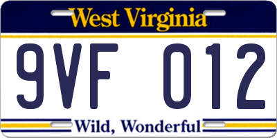WV license plate 9VF012