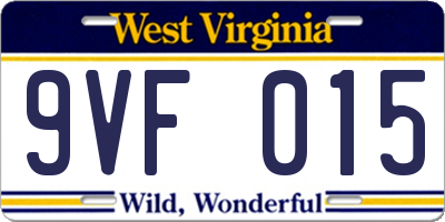 WV license plate 9VF015
