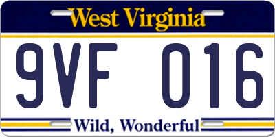 WV license plate 9VF016