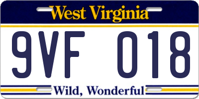 WV license plate 9VF018