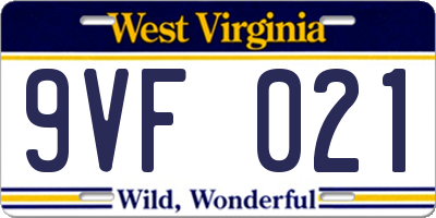 WV license plate 9VF021