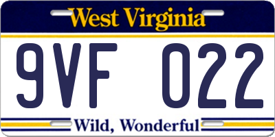 WV license plate 9VF022