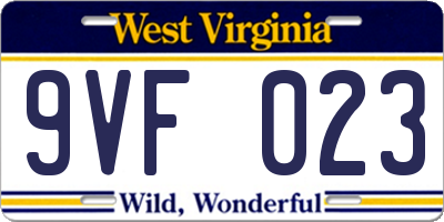 WV license plate 9VF023